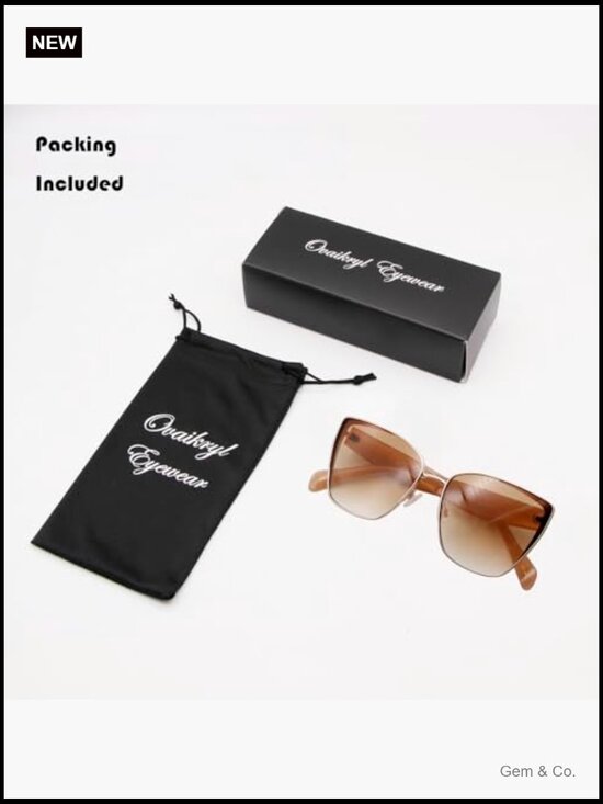 Oversized Cat-Eye Sunglasses Metal Square Frame Fashion UV400